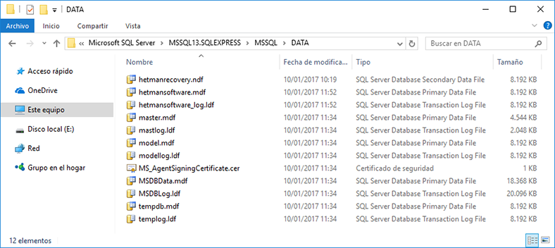 C:Program FilesMicrosoft SQL ServerDenominación de la Base de DatosMSSQLDATA