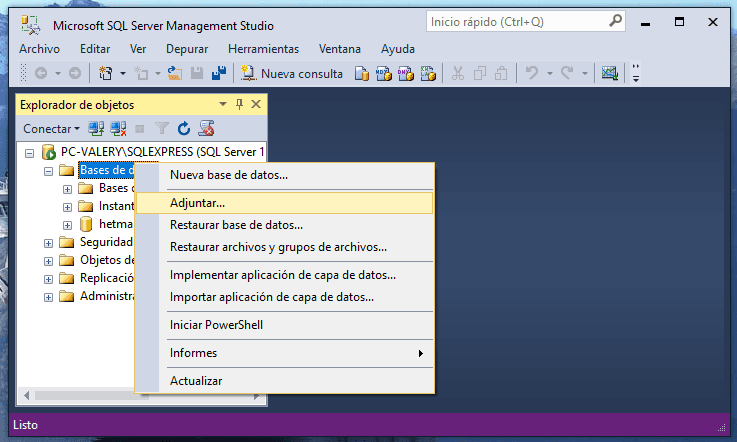 Microsoft SQL Server Management Studio. «Conectar...»