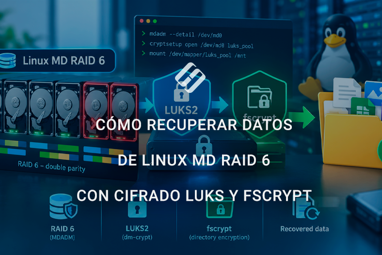Cómo recuperar datos de Linux MD RAID 6 con cifrado LUKS y fscrypt