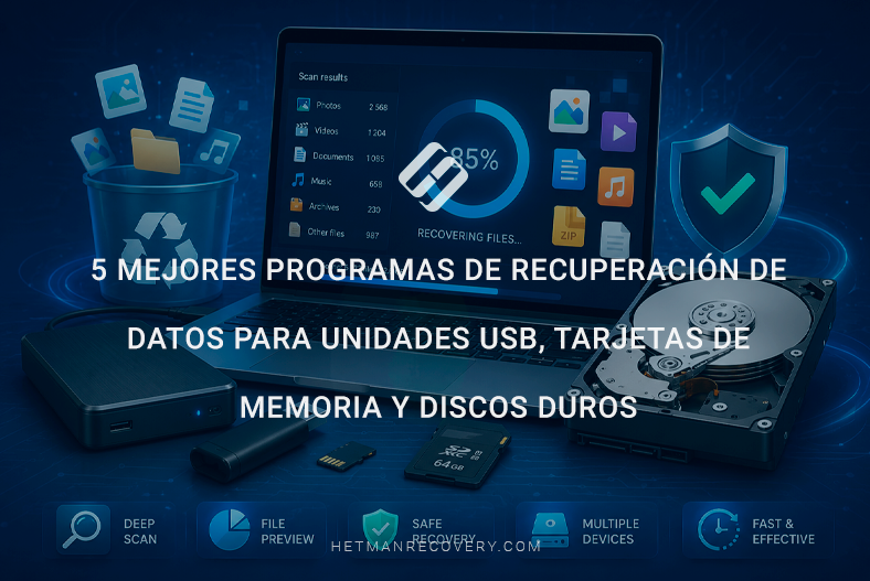 5 mejores programas de recuperación de datos para unidades USB, tarjetas de memoria y discos duros