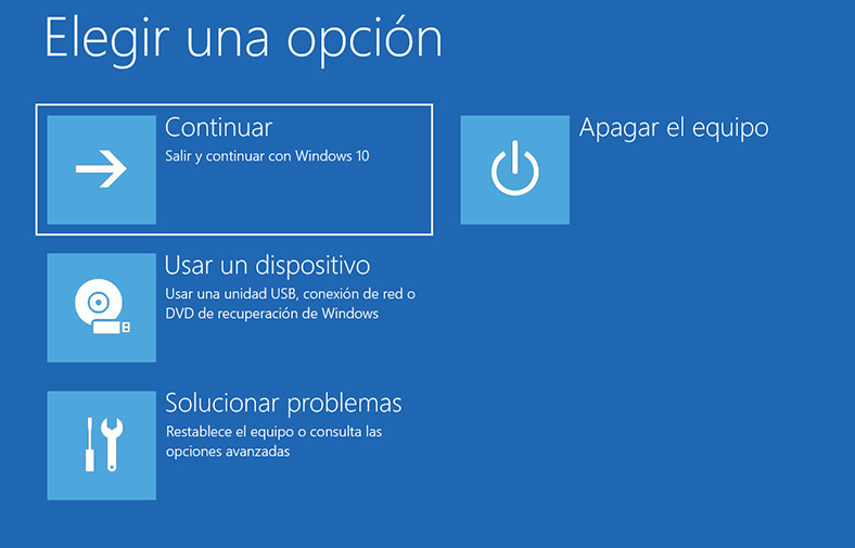 Diagnóstico / PC Restore en Windows 10