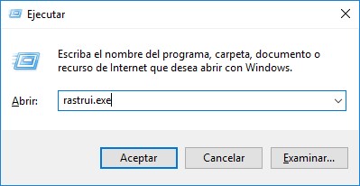 Ejecutar en Windows 10: rstrui.exe