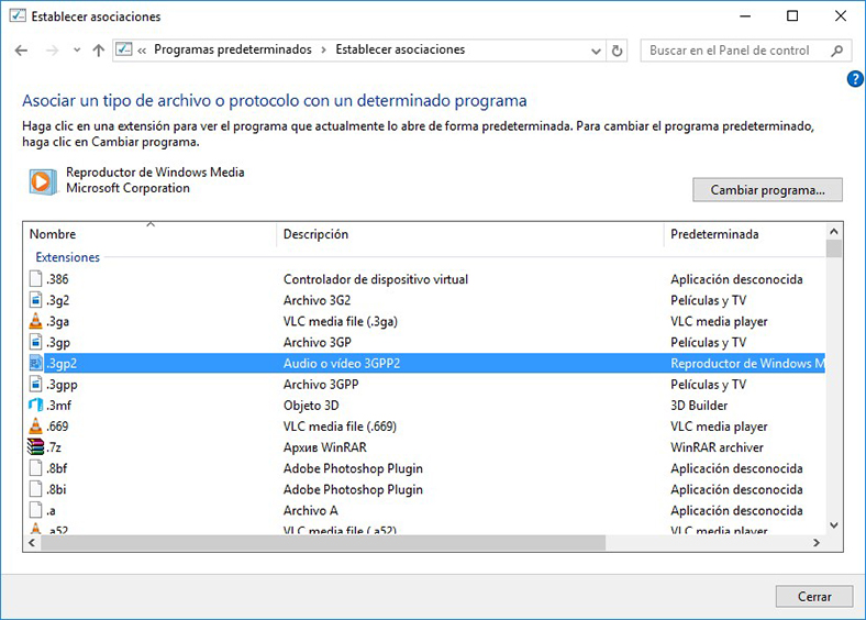 Asociar un tipo de archivo o protocolo con Windows 10 programas específicos