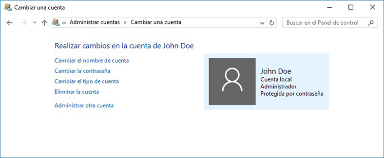 Cambiar una cuenta en Windows 10