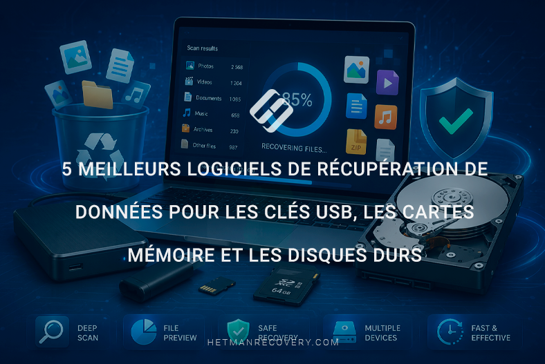 5 meilleurs logiciels de récupération de données pour les clés USB, les cartes mémoire et les disques durs