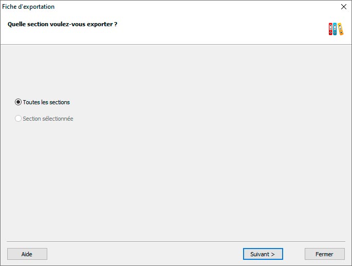 Sélection d'une section à exporter