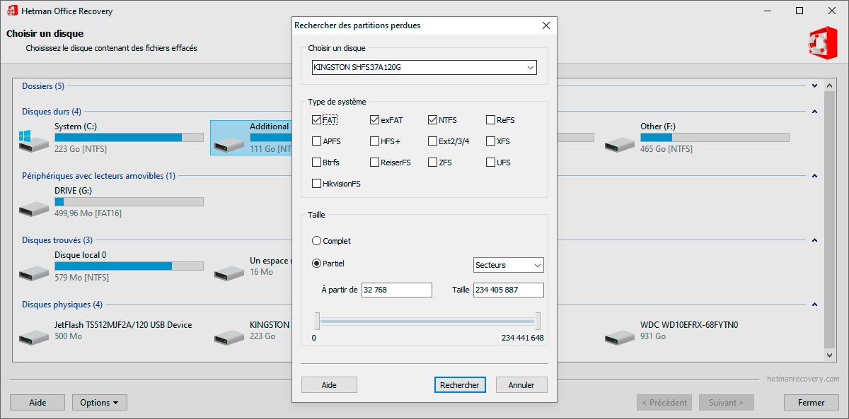 Récupération de documents à partir de partitions supprimées