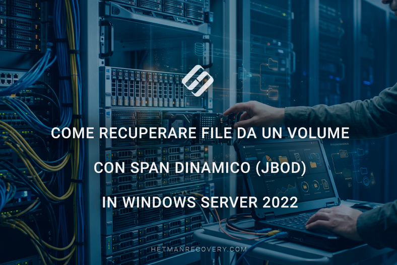 Come recuperare file da un volume con span dinamico (JBOD) in Windows Server 2022 Come recuperare file da un volume con span dinamico (JBOD) in Windows Server 2022