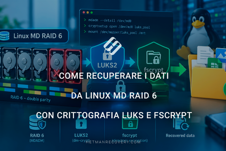 Come recuperare i dati da Linux MD RAID 6 con crittografia LUKS e fscrypt