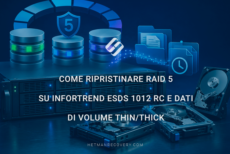 Come ripristinare RAID 5 su Infortrend ESDS 1012 RC e dati di volume thin/thick