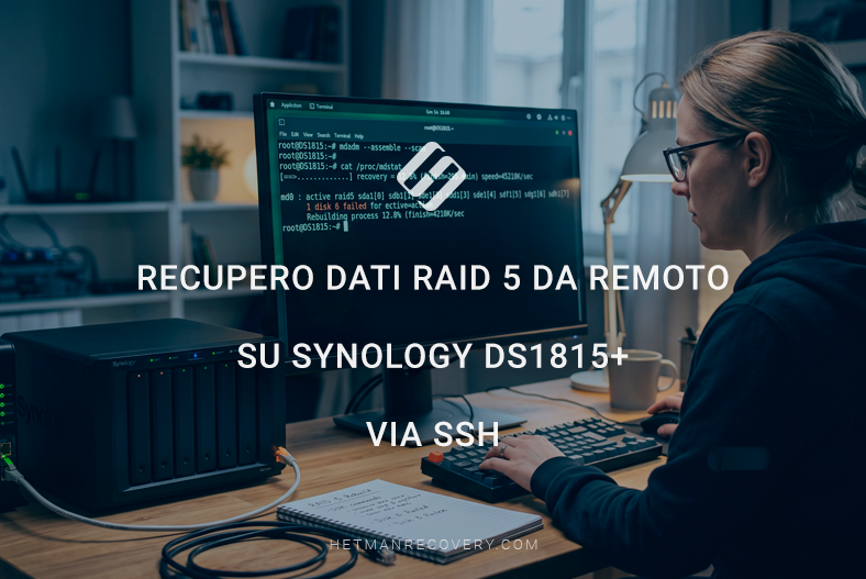 Recupero dati RAID 5 da remoto su Synology DS1815+ via SSH
