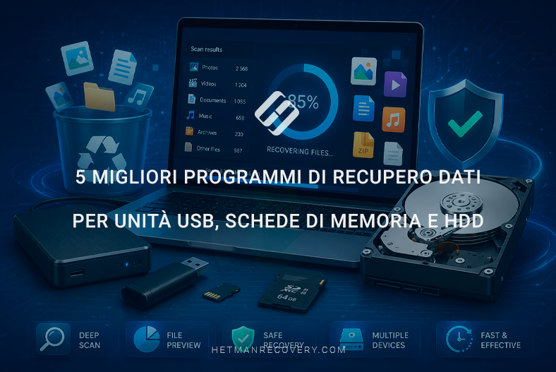 5 migliori programmi di recupero dati per unità USB, schede di memoria e HDD