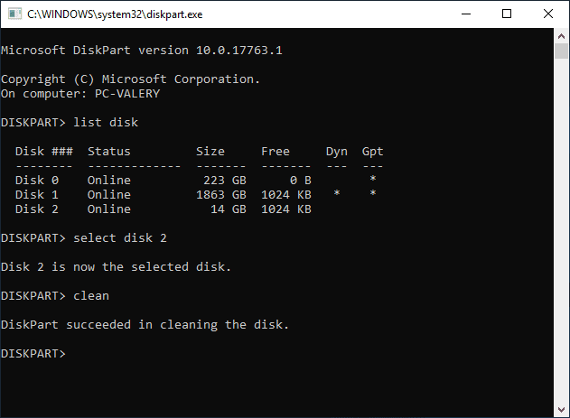 diskpart cannot clean disk 0