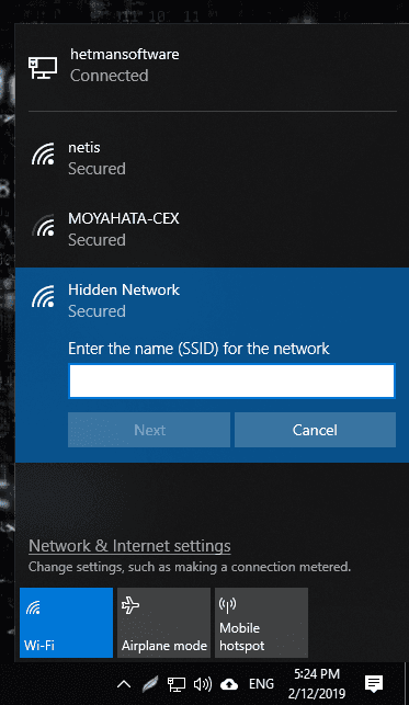 Windows 10. SSID