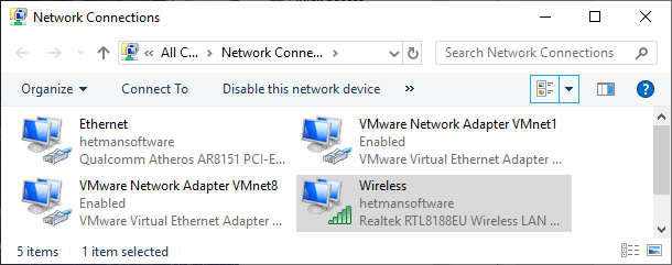 Settings / Network & Internet / Change adapter options