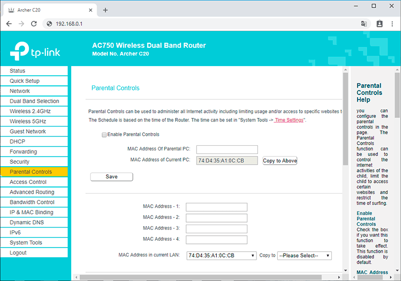 tp link disable internet for one mac address