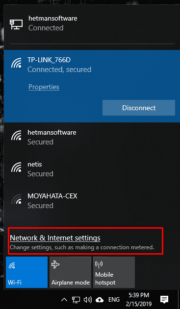 Network & Internet settings