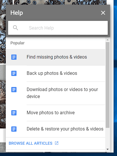 Google Photos. Missing or deleted files