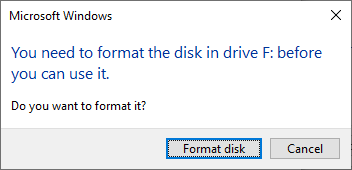 you need to format the disk in drive raw