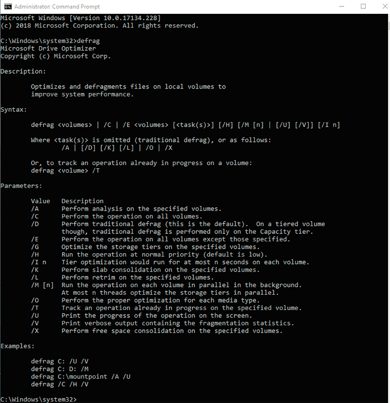 disk defragmenter windows 10 command prompt