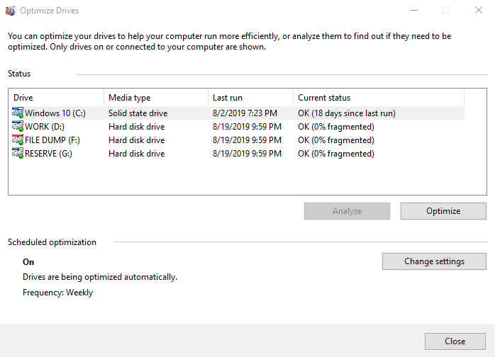 defragmentation windows 10