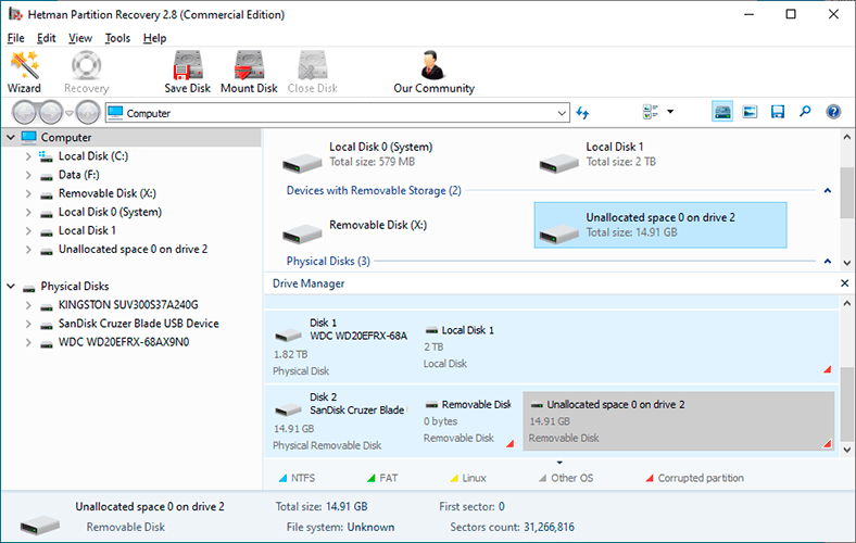 Hetman Partition Recovery. Start the program and scan the unallocated area