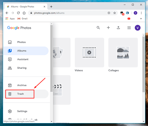 Google Photos. Trash