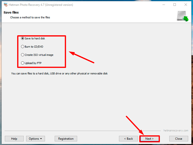 Hetman Photo Recovery. Save to hard disk 