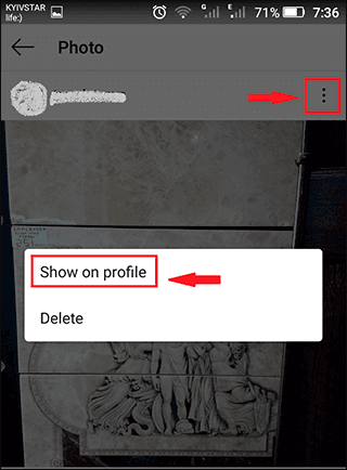 Instagram. Show on profile