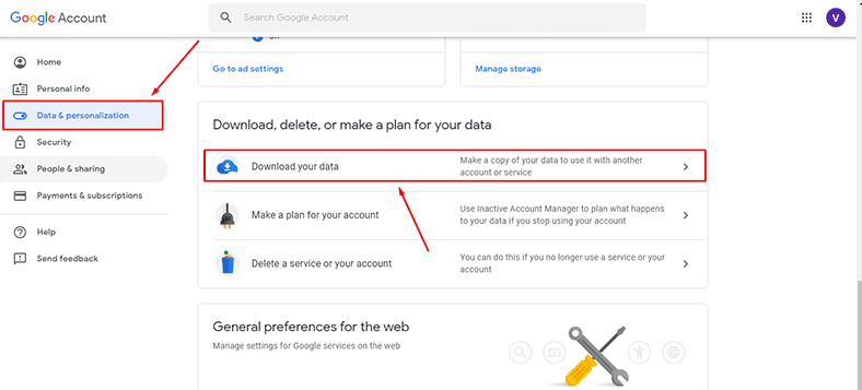 Google Takeout. Download your data