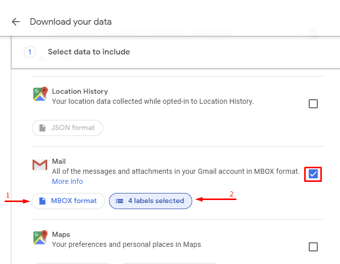 Google Takeout. Select data to include