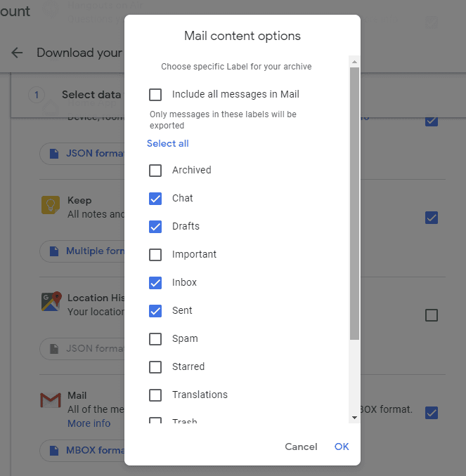 Google Takeout. Check the boxes next to the shortcuts you need