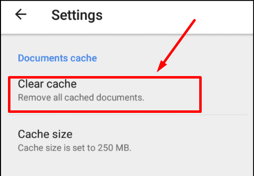 Google Drive App. Clear cache