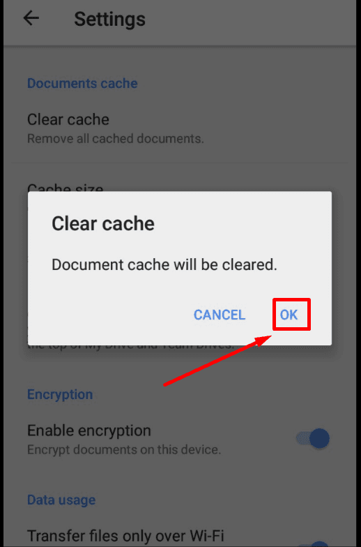 Google Drive App. Cache cleaning procedure