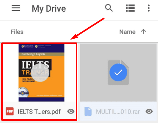 Google Drive App. If a file was selected by mistake, then tap on it again to cancel the selection