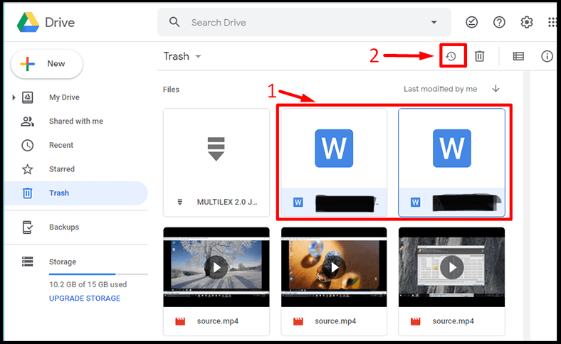 Google Drive. Restore from trash 