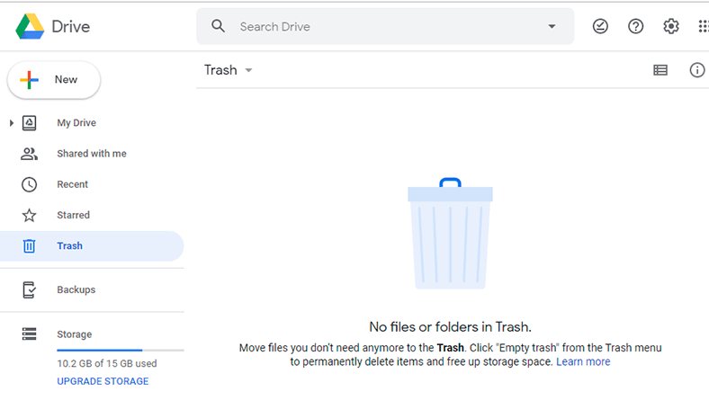 Google Drive. Click Empty trash