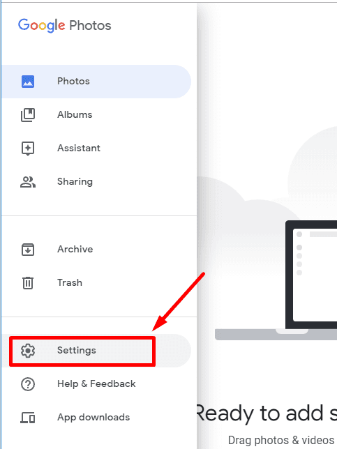 Google Drive. Settings