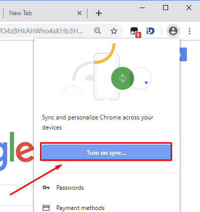Google Chrome. Turn on synchronization