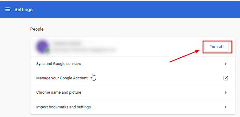 Google Chrome. Find the tab «People» and click on «Turn off»