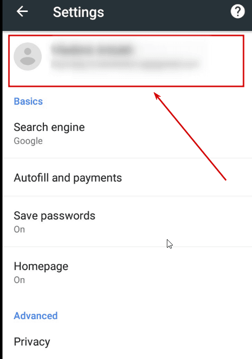 Google Chrome App. «Google» account on a mobile device