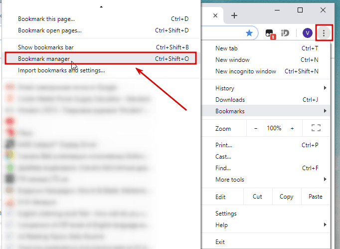 Google Chrome. «Bookmark manager»