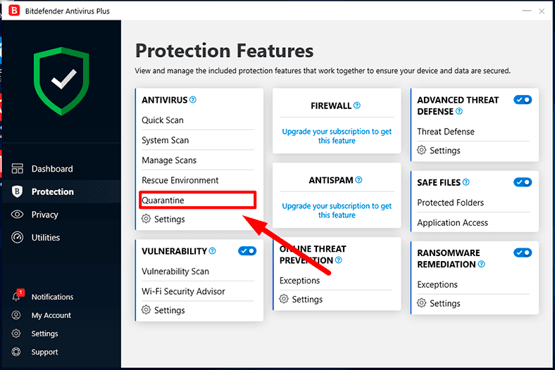 Bitdefender. Quarantine 