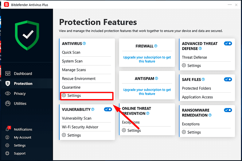 Bitdefender. Settings