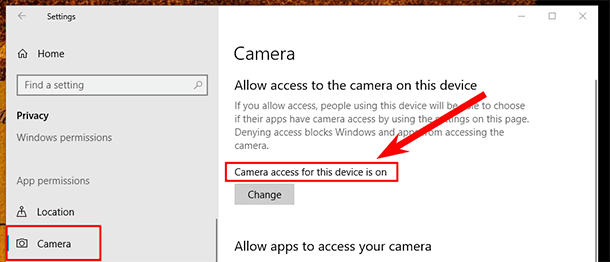 Settings / Privacy / Camera