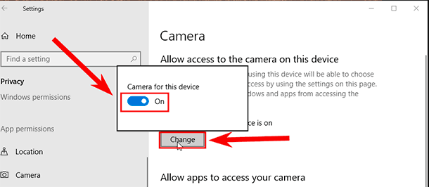 windows webcam settings