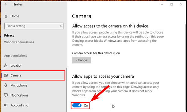 Allow apps to access your camera