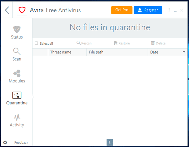 Avira. Quarantine 