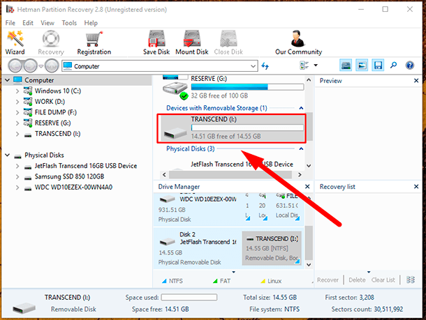 Hetman Partition Recovery. Double-click on the logical or physical disk