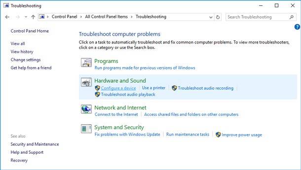 Control Panel / Troubleshooting